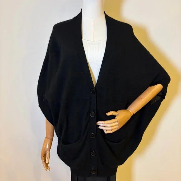 Aqua Cashmere 100% Cashmere Oversized Cardigan Black S NWOT